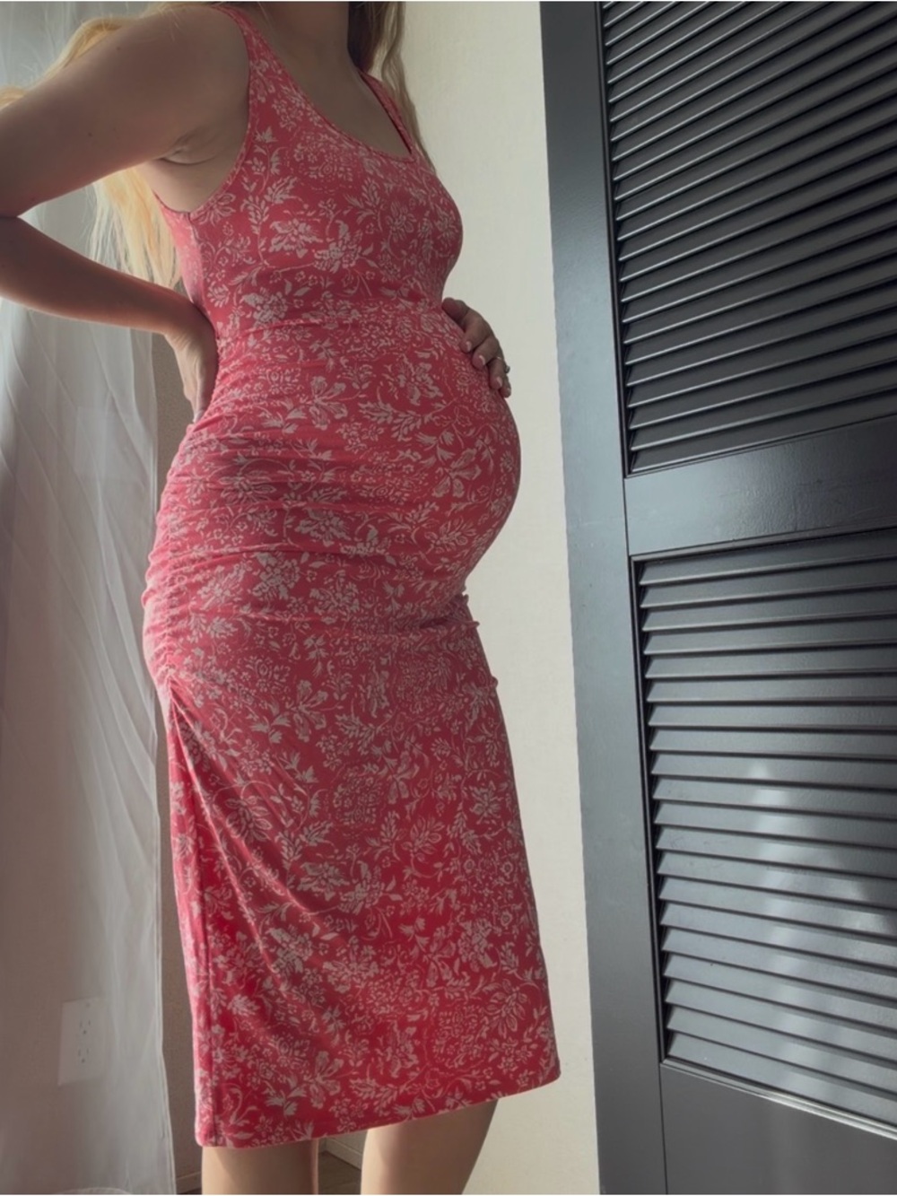 Sleeveless Pink Floral Maternity Dress